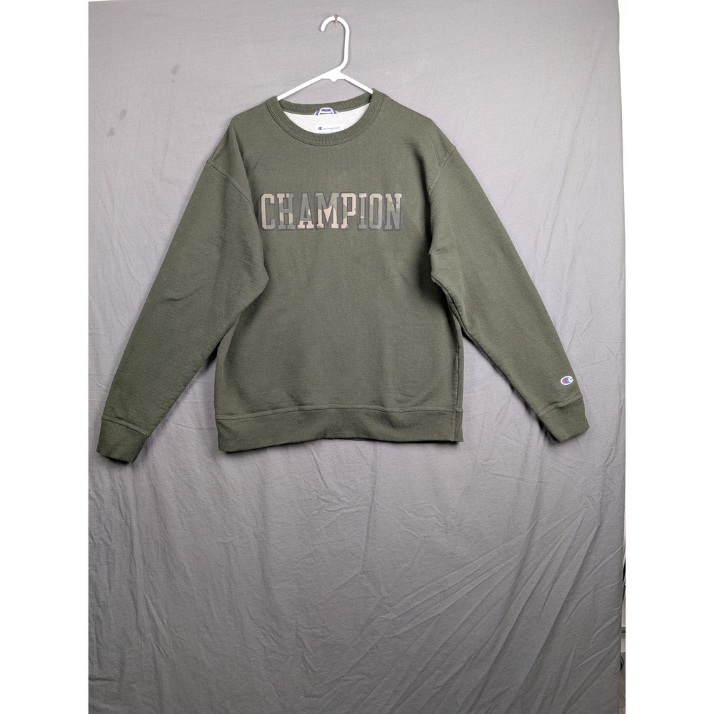 Champion Mens Camo‎ Logo Crewneck Sweatshirt Olive Green AW965H Size L